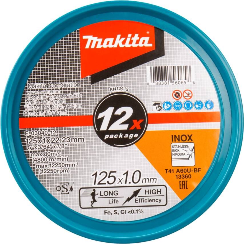 Makita E-03040-12 Doorslijpschijf 125x22 23x1 0mm RVS | Mtools