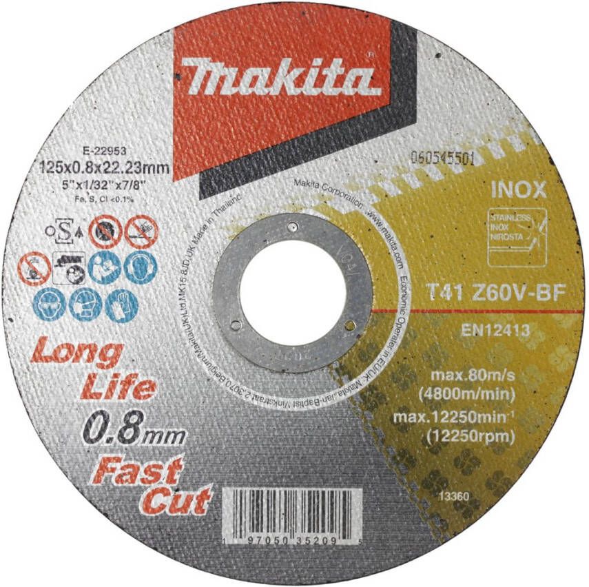 Makita Doorslijpschijf RVS 125mm x 0 8 mm INOX (12 stuks) E-22953-12