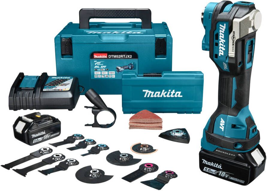 Makita DTM52RTJX2 | 18 V | Multitool | Set | 5 0 Ah accu (2 st) | lader | accessoireset | in Mbox