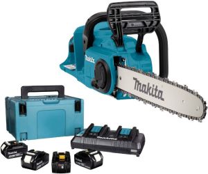 Makita DUC405PT4J 2x18 V Kettingzaag 40cm | 5 0 Ah accu (4 stuks) duo snellader
