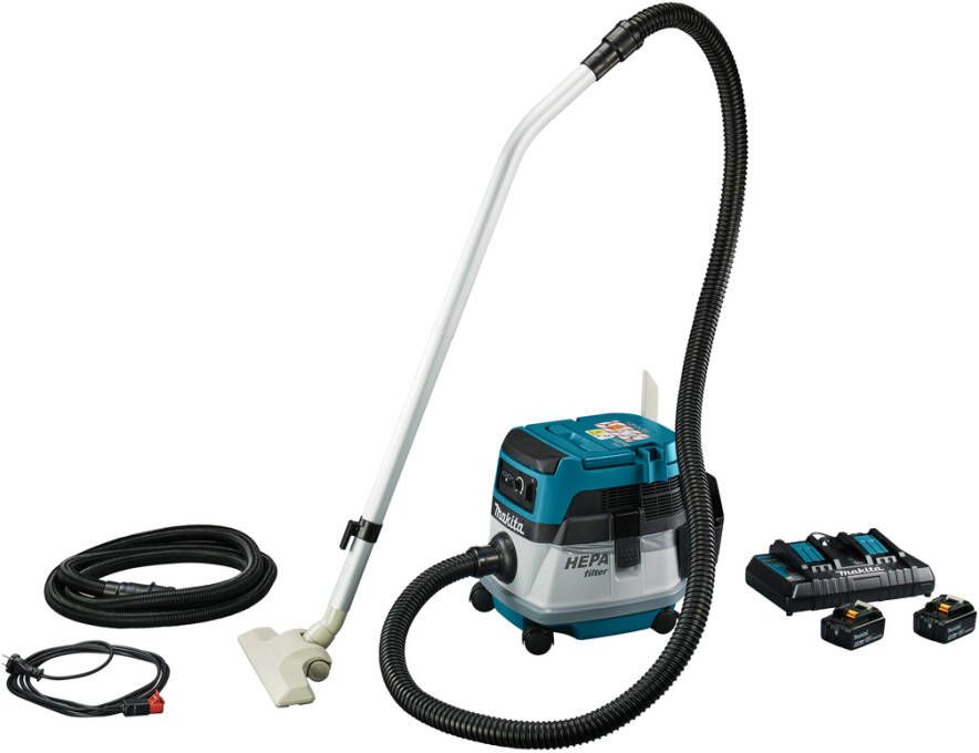 Makita DVC861LPTX Hybride Stofzuiger | 230V of 2x18V | 2 x 5.0Ah Li-Ion + duo snellader DVC861LPTX