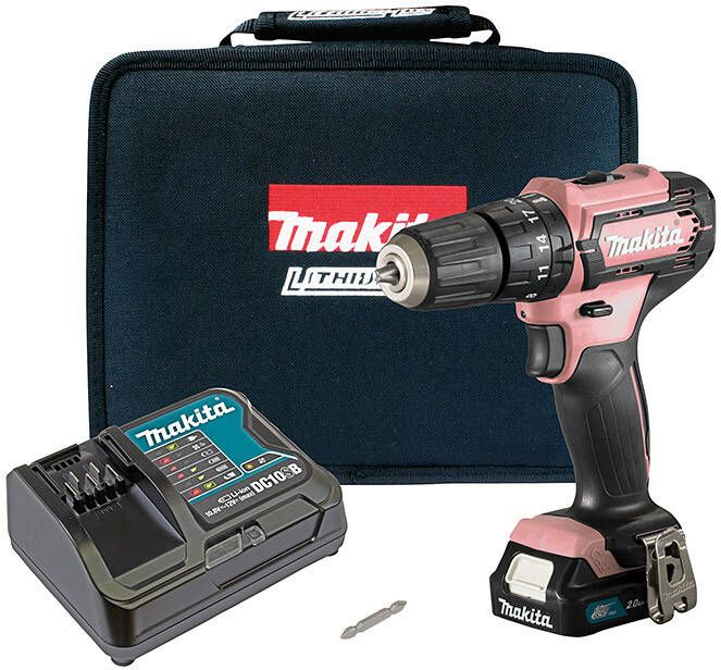 Makita HP333DSAP1 Klopboor- schroefmachine Roze | 10 8v 1x 2.0Ah Li-ion schuifaccu