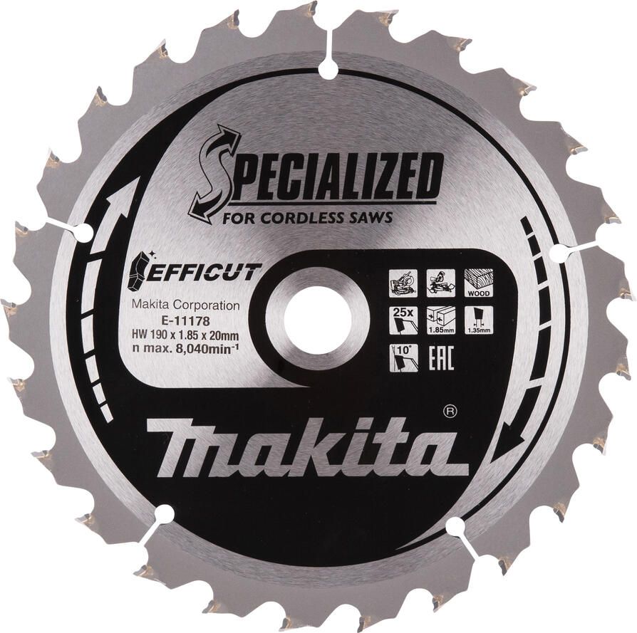 Makita Accessoires Afkortzaagblad Hout | Efficut 190x20x1 85 25T 10g E-11140