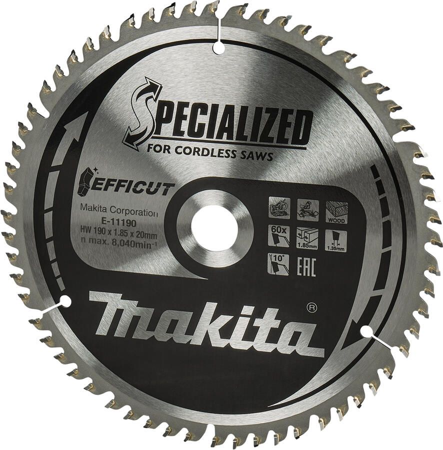 Makita Accessoires Afkortzaagblad Hout | Efficut 190x20x1 85 60T 10g E-11162