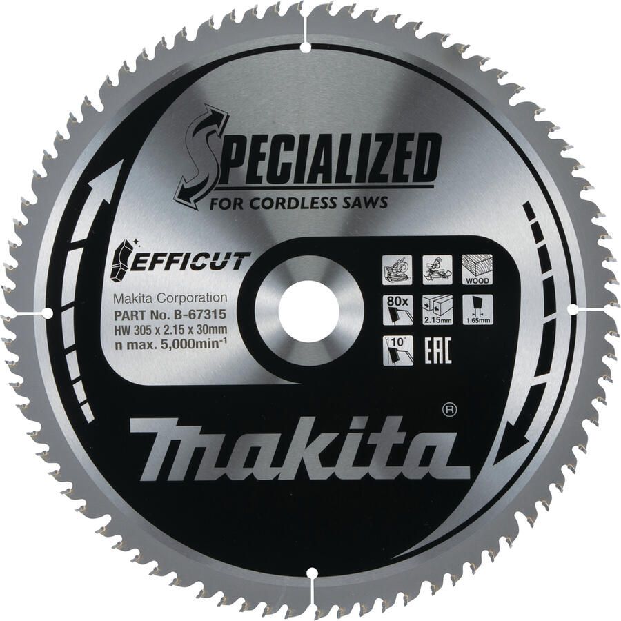 Makita Accessoires Afkortzaagblad Hout Efficut 305x30x2 15 80T 10g B-67315