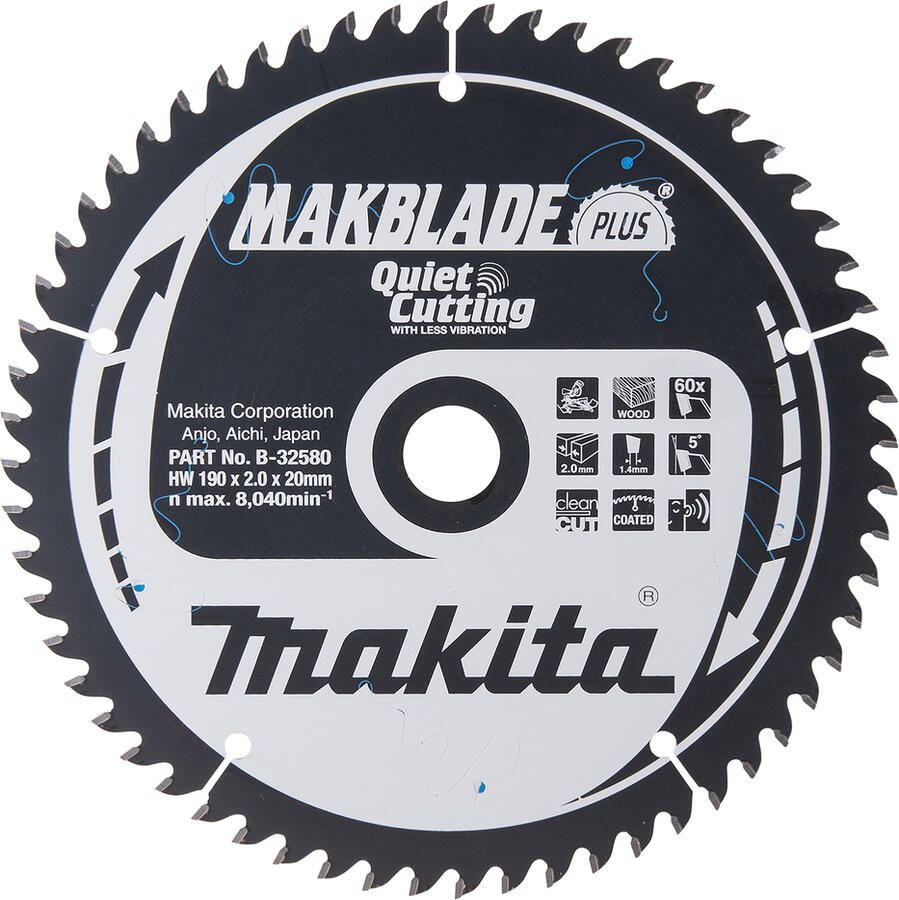 Makita Accessoires Afkortzaagblad Hout Makblade-Plus 190x20x2 0 60T 5g B-32580