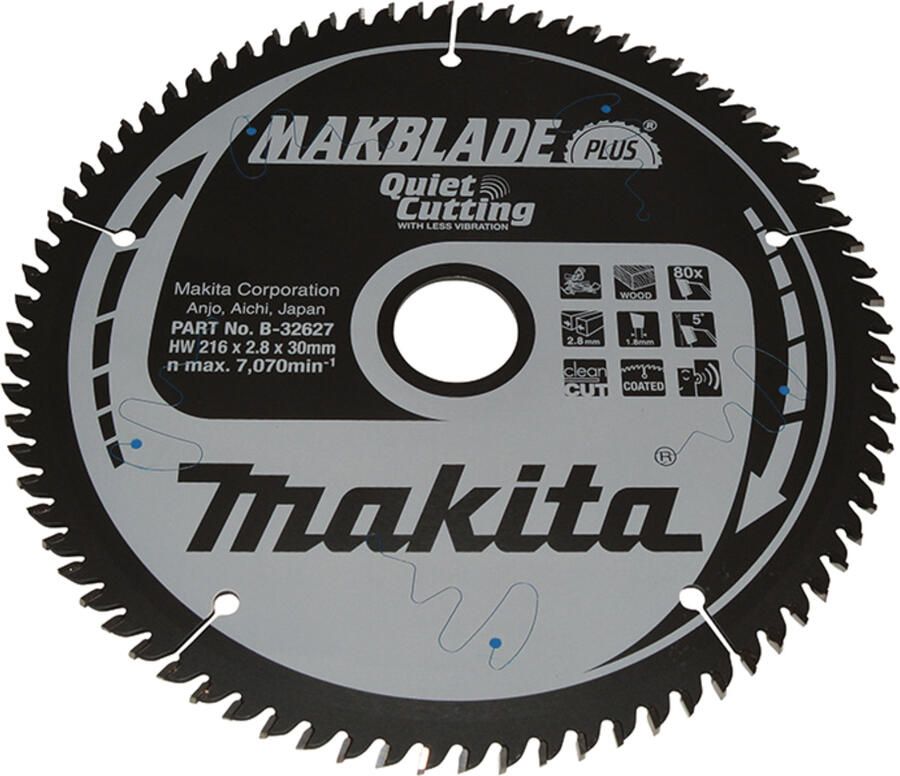 Makita Accessoires Afkortzaagblad Hout Makblade-Plus 216x30x2 8 80T 5g B-32627