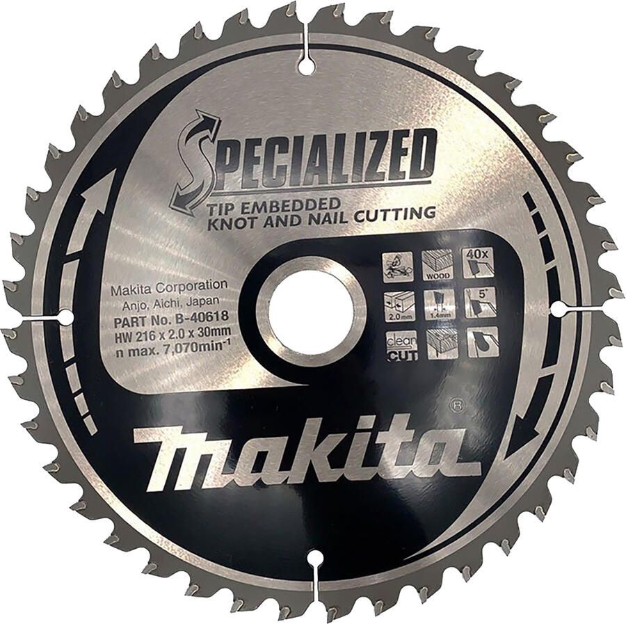 Makita Accessoires Afkortzaagblad Hout | Noest Spijker Embedded Tip 216x30x1 4 40T B-40618