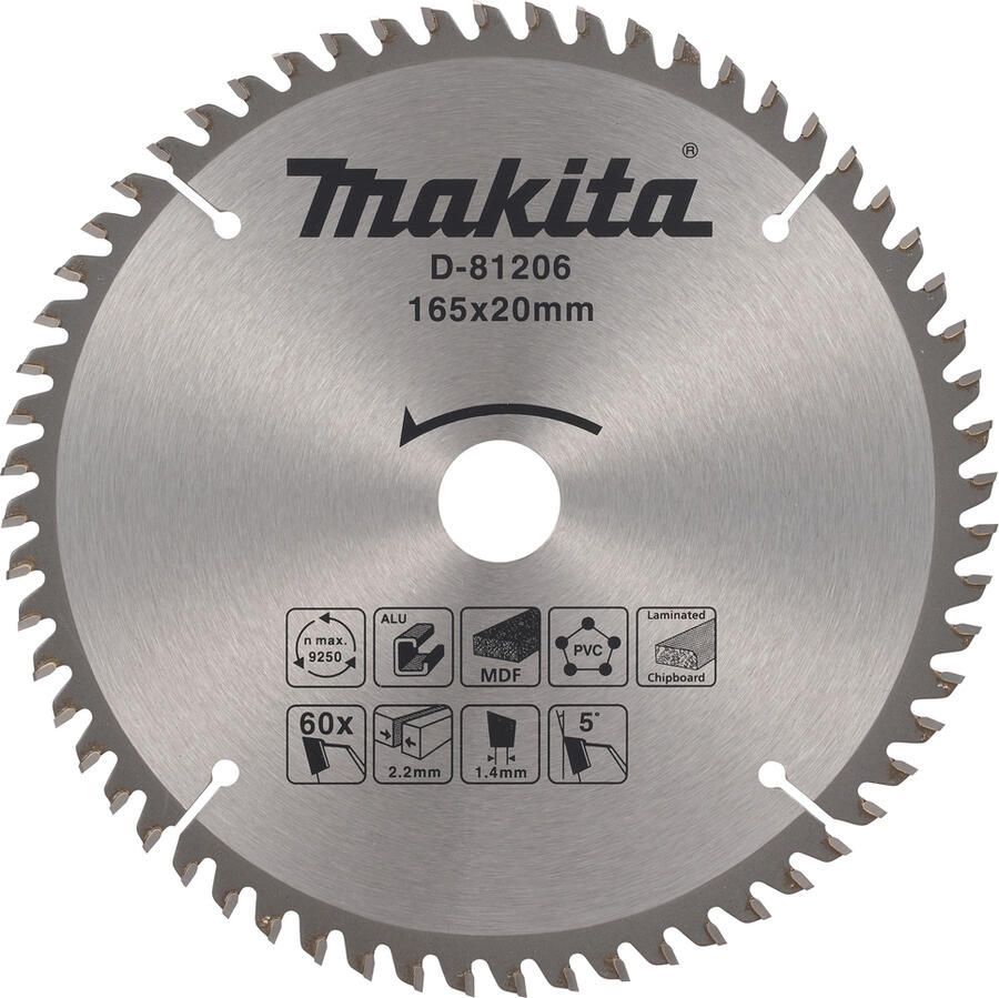 Makita Accessoires Cirkelzaagblad div. materialen 165x20x2 2 60T 5g D-81206