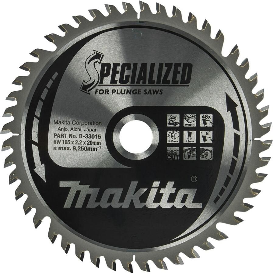 Makita Accessoires Cirkelzaagblad hout 165x20x2 2 48T 8g B-33015