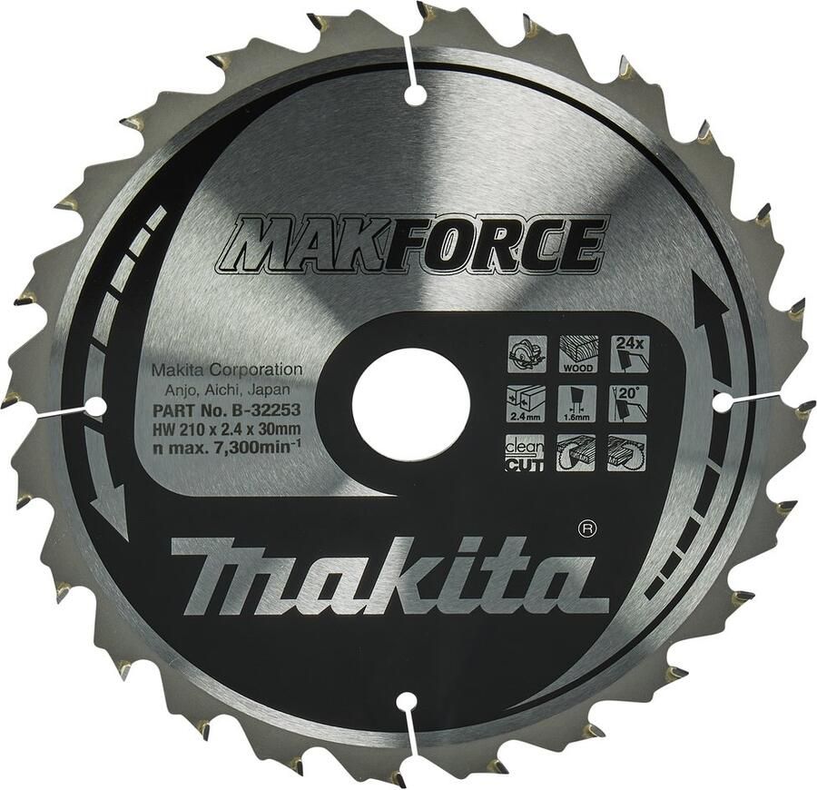 Makita Accessoires Cirkelzaagblad Hout 210X30X2 4 24T 20G B-32253