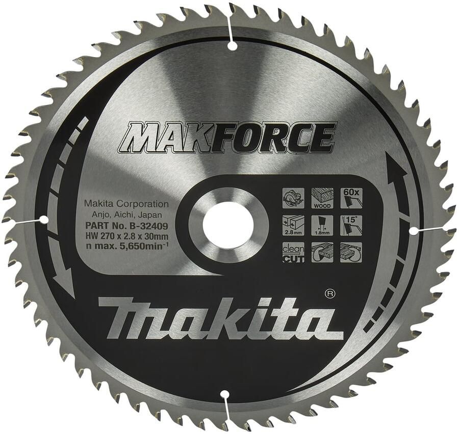 Makita Accessoires Cirkelzaagblad Hout 270X30X2 8 60T 15G B-32409