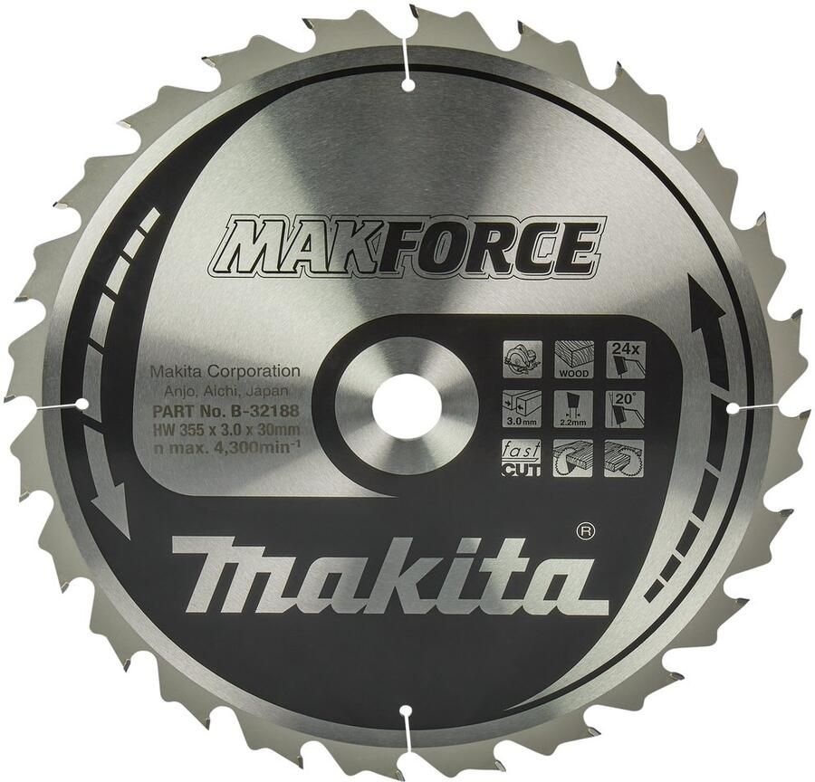 Makita Accessoires Cirkelzaagblad Hout 355X30X3 0 24T 20G B-32188