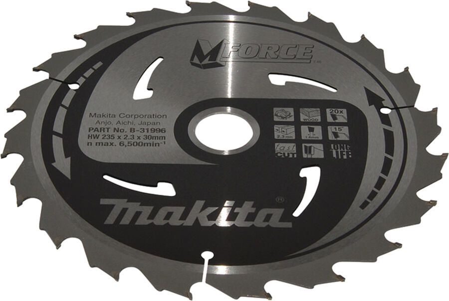 Makita Accessoires Cirkelzaagblad Hout Mforce 235x30x2 3 20T 15g B-31996