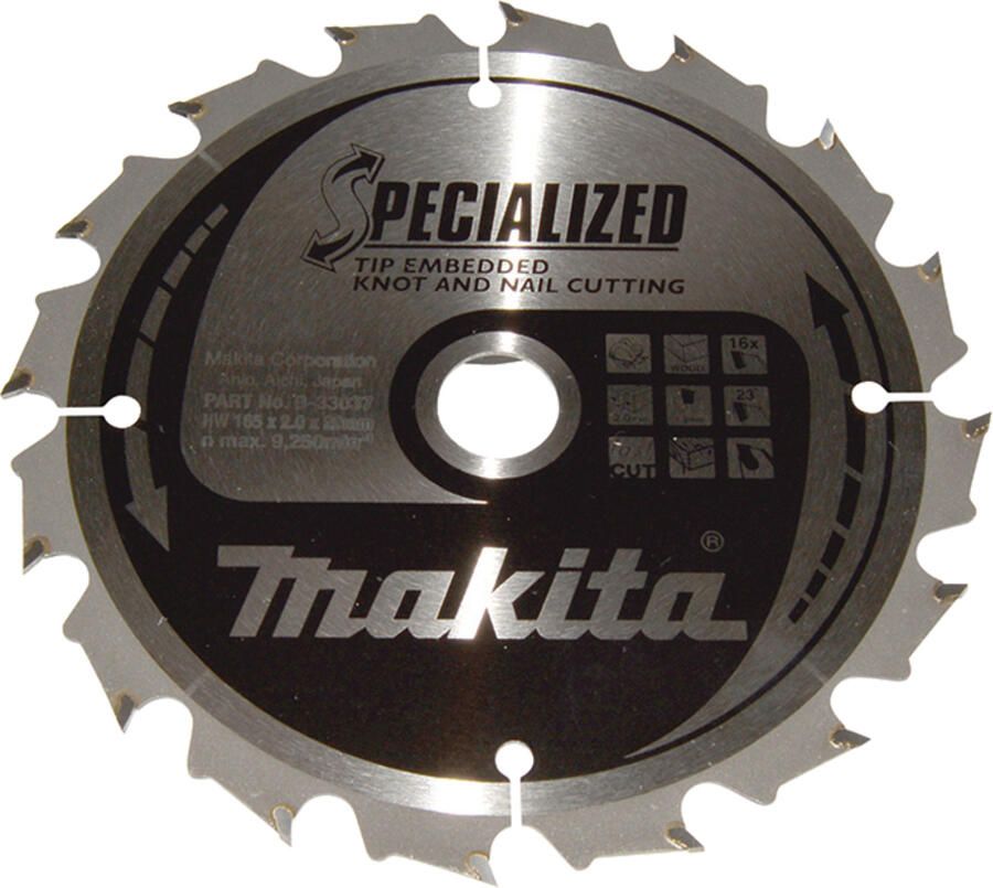 Makita Accessoires Cirkelzaagblad Hout | Noest Spijker Embedded Tip 165x20x2 0 16T B-33037