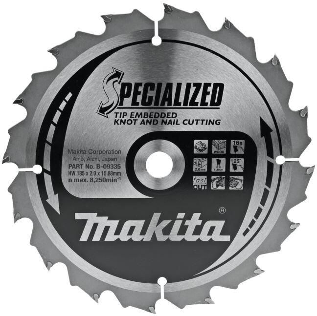 Makita Accessoires Cirkelzaagblad Hout | Noest Spijker Embedded Tip 185x15 88x2 0 16T 25g B-09335
