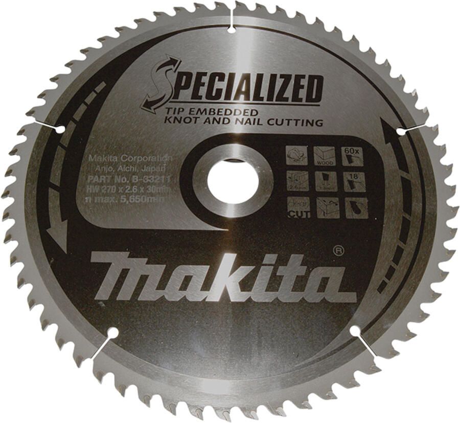 Makita Accessoires Cirkelzaagblad Hout | Noest Spijker Embedded Tip 270x30x2 6 60T 18g B-33211
