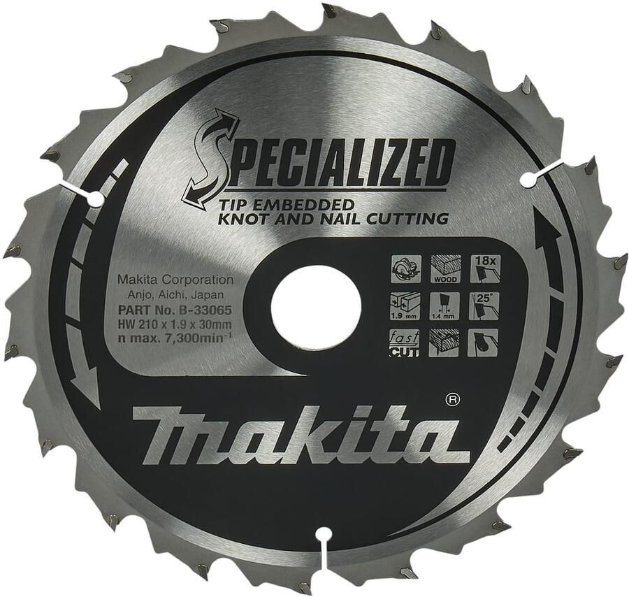 Makita Accessoires Cirkelzaagblad Hout (noest spijker) Tipe 210X30X1 9 18T 25G B-33065