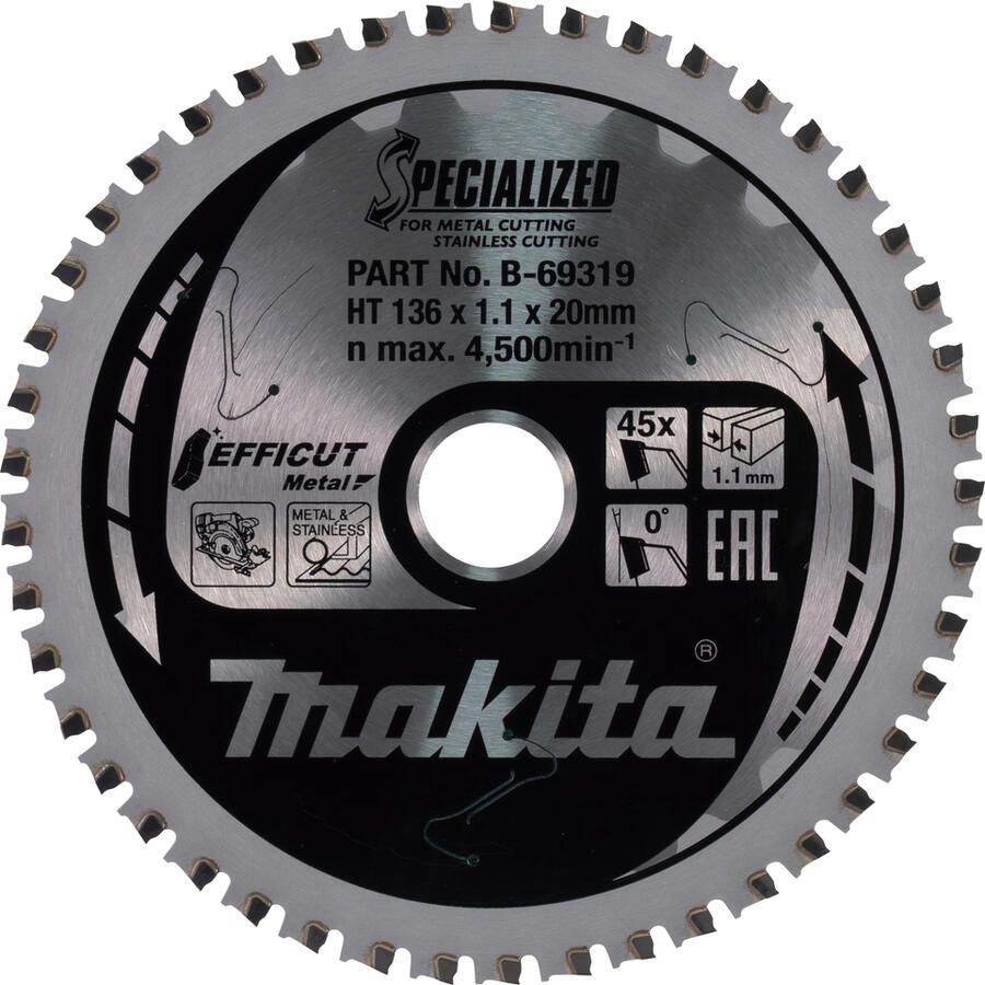 Makita Accessoires Cirkelzaagblad | RVS staal Efficut 136x20x1 1 45T 0g B-69319