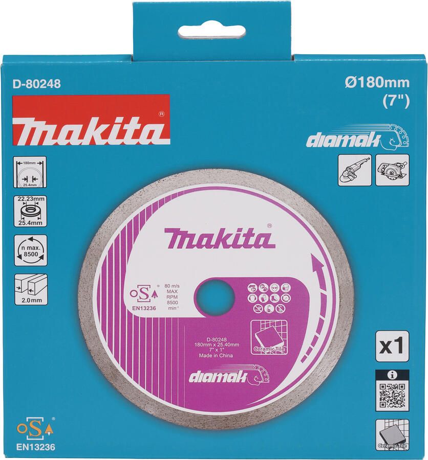 Makita Accessoires Diamantschijf 180x25 4x2mm | Volband | Incl. reduceerring 20mm D-80248