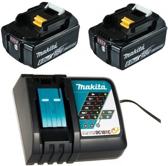 Makita Accessoires Power-Source-Kit 199480-6 2x Accu BL1860B 18V 6 0Ah met accu indicator + Oplader DC18RC 199480-6