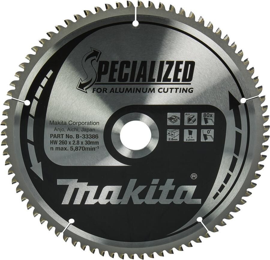 Makita Accessoires Tafelzaagblad Aluminium 260X30X2 8 80T 0G B-33386