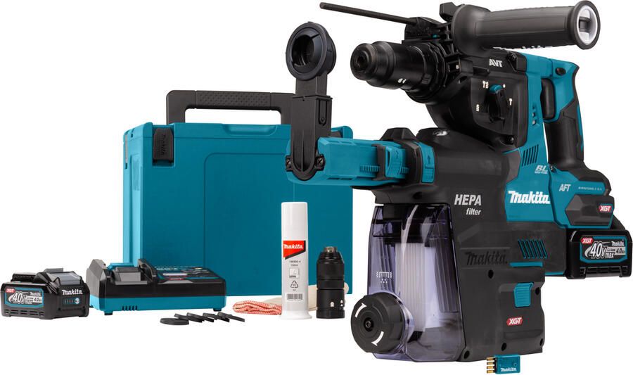 Makita HR002GM204 40V Max Combihamer | SDS-PLUS | 4 0 Ah accu (2 st) lader in Mbox met stofafzuiging en AWS zender HR002GM204