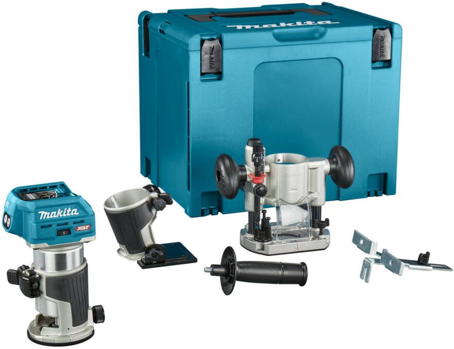 Makita RT001GZ10 Boven- en kantenfrees | 40 V Max | Zonder accu&apos;s en lader | Incl. diverse voeten | In Mbox RT001GZ10