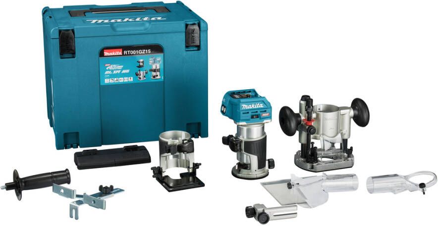 Makita RT001GZ15 Boven- en kantenfrees | 40 V Max | Zonder accu&apos;s en lader | In Mbox met geleiderail adapter RT001GZ15