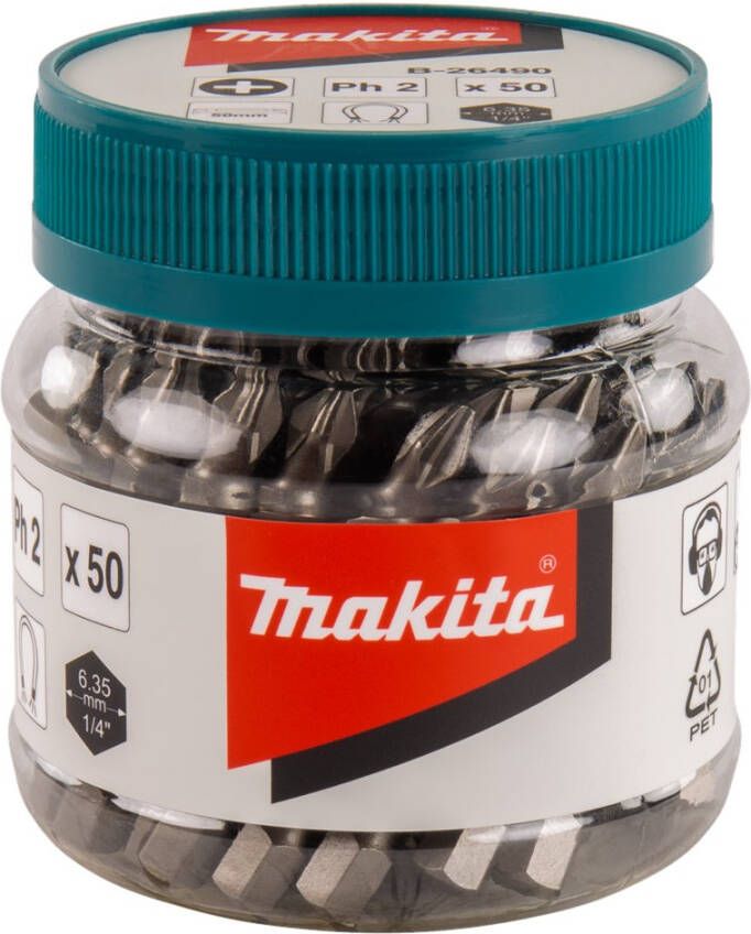 Makita B-26490 Schroefbit PH2X50mm in pot 50 stuks | Mtools