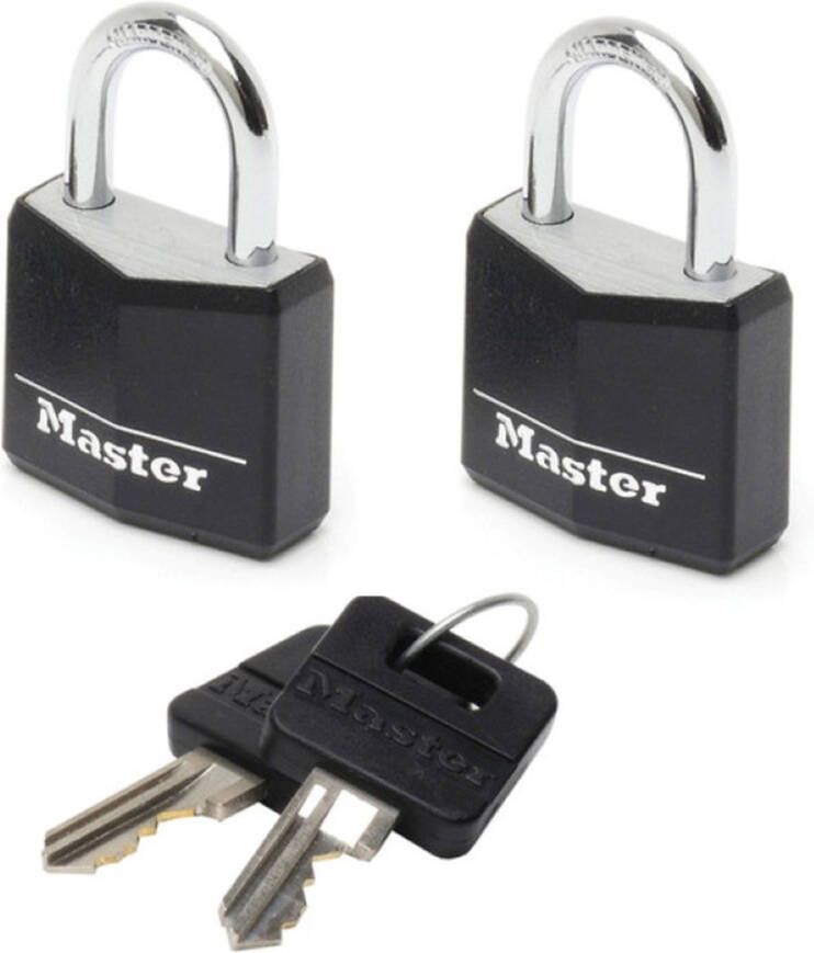 Masterlock 2 x 20mm | 11mm steel shackle 3mm diam. | 3-pin cylinder | keyed alik | Zwart