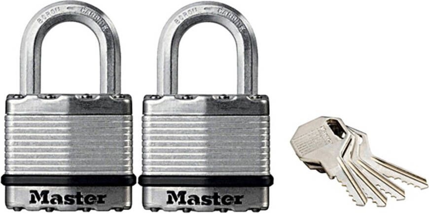 Masterlock 2 x 45mm keyed alike padlocks with treated steel body for weather resi