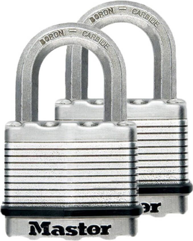 Masterlock 2 x 50mm keyed alike padlocks with treated steel body for weather resi M5EURT