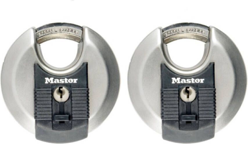 Masterlock 2 x 70mm diam. stainless steel keyed alike padlocks octagonal boron- M40EURT