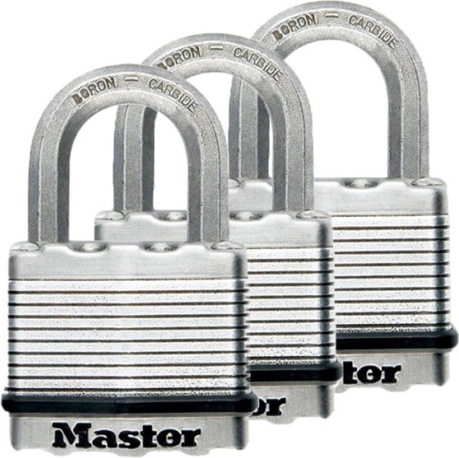 Masterlock 3 x 50mm keyed alike padlocks with treated steel body for weather resi M5EURTRILF
