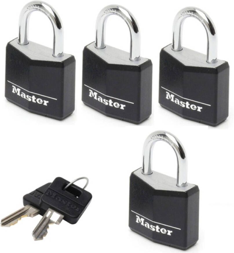 Masterlock 4 x 20mm 11mm steel shackle 3mm diam. 3-pin cylinder keyed alik | zwart 9120EURQBLKNOP