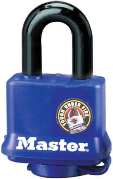 Masterlock 40mm laminated steel body blue thermoplastic cover 25mm hardened s