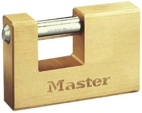 Masterlock 85mm wide x 18mm thick 30mm hardened steel shackle 12mm diam. hor 608EURD