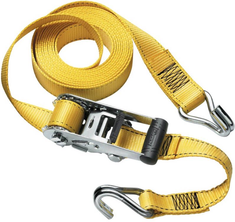 Masterlock Ratchet tie down with J hooks 4 50m colour : yellow PVC grip on r
