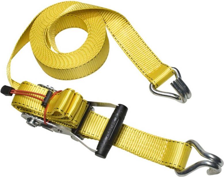 Masterlock Ratchet tie down with J hooks 8 25m colour : yellow PVC grip on ra 3059EURDAT