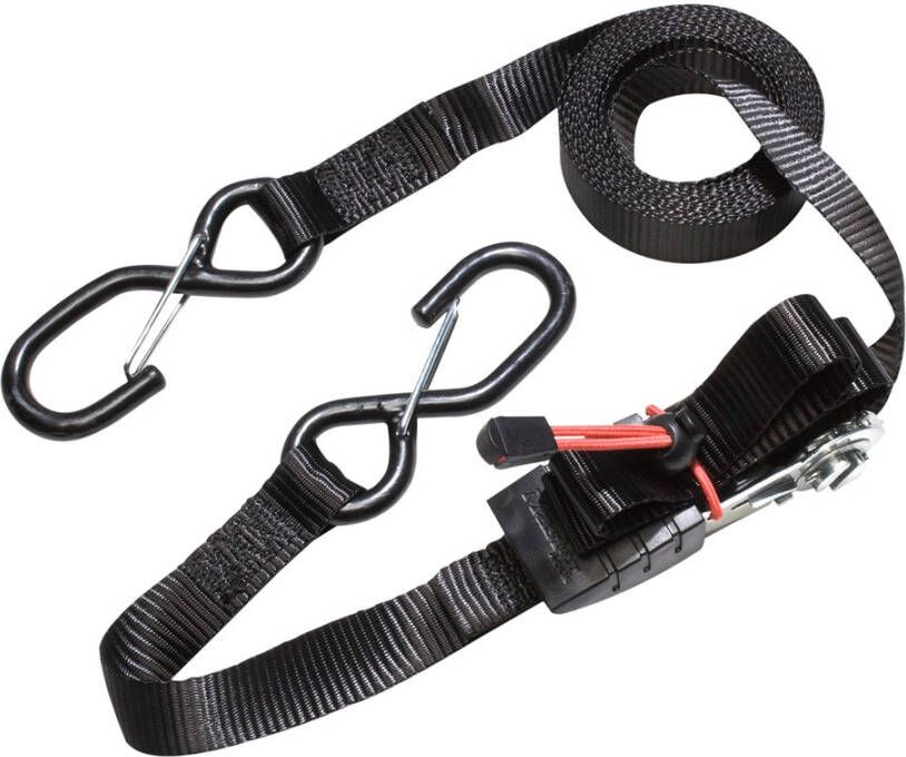 Masterlock set of 4 ratchet tie downs with S hooks 4 25m colour : black PVC g
