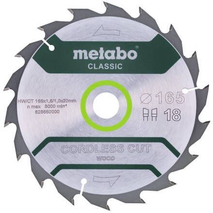 Metabo Accessoires Cirkelzaagblad | Cordless Cut Classic | 165x20mm | Z8 WZ 20° B 628650000