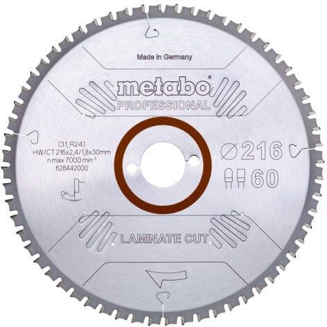 Metabo Accessoires Cirkelzaagblad | "Laminate Cut Prof" | 216x30mm | Z60 FZ TZ 0° 628442000