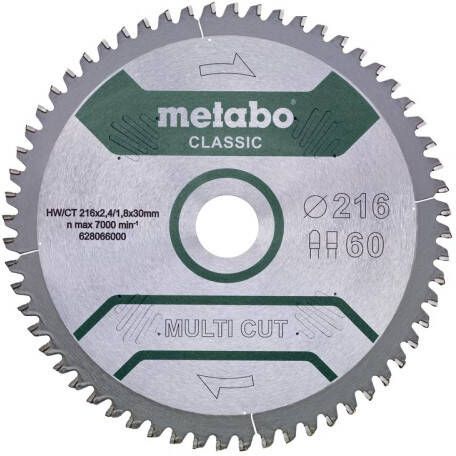 Metabo Accessoires Cirkelzaagblad | Multi Cut Classic | 216x30mm | Z60 FZ TZ 5° neg B 628655000