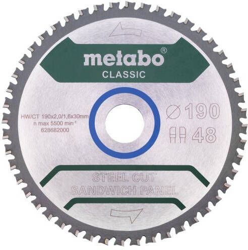 Metabo Accessoires Cirkelzaagblad | SteelCutSandwich panelen Classic 190x30 Z48 | 628682000