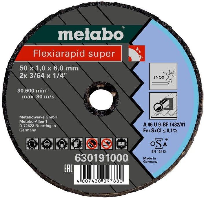 Metabo Accessoires Doorslijpschijf | FLEXIARAPID SUPER 50X1X6 mm | INOX 50 stuks 630191000