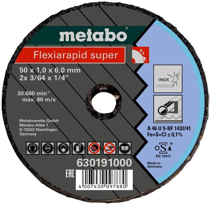Metabo Accessoires Doorslijpschijf | FLEXIARAPID SUPER | 76X1 1X6 mm | INOX 50 stuks 630195000