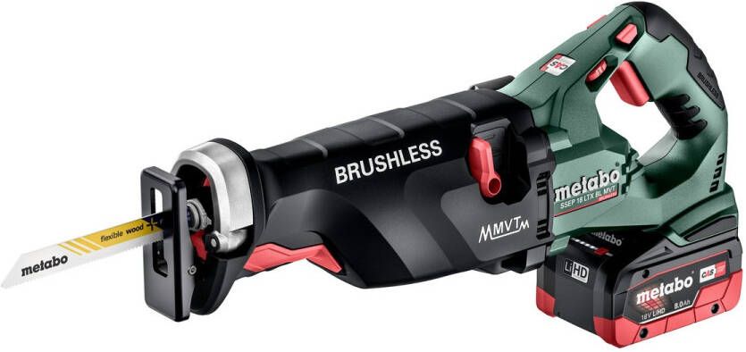 Metabo Accu-reciprozaag | SSEP 18 LTX BL MVT | 8 0 Ah LiHD accu (2 st) en ASC 145 supersnellader 602258810