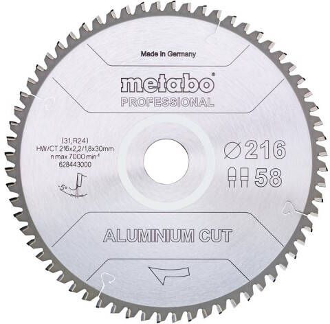 Metabo Cirkelzaagblad | "Aluminium Cut Prof" | 216x30mm | Z58 FZ TZ 5° neg
