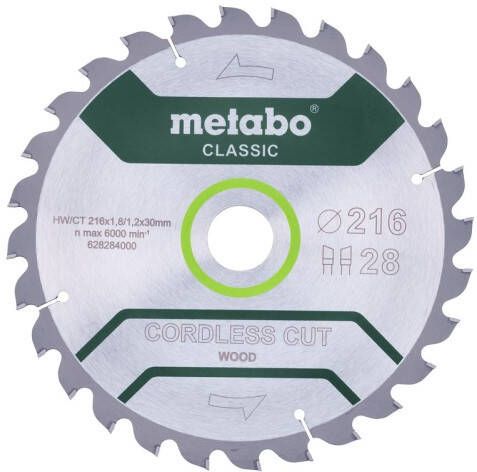 Metabo Cirkelzaagblad | "Cordless Cut Classic" | 216x30mm | Z28 WZ 5°